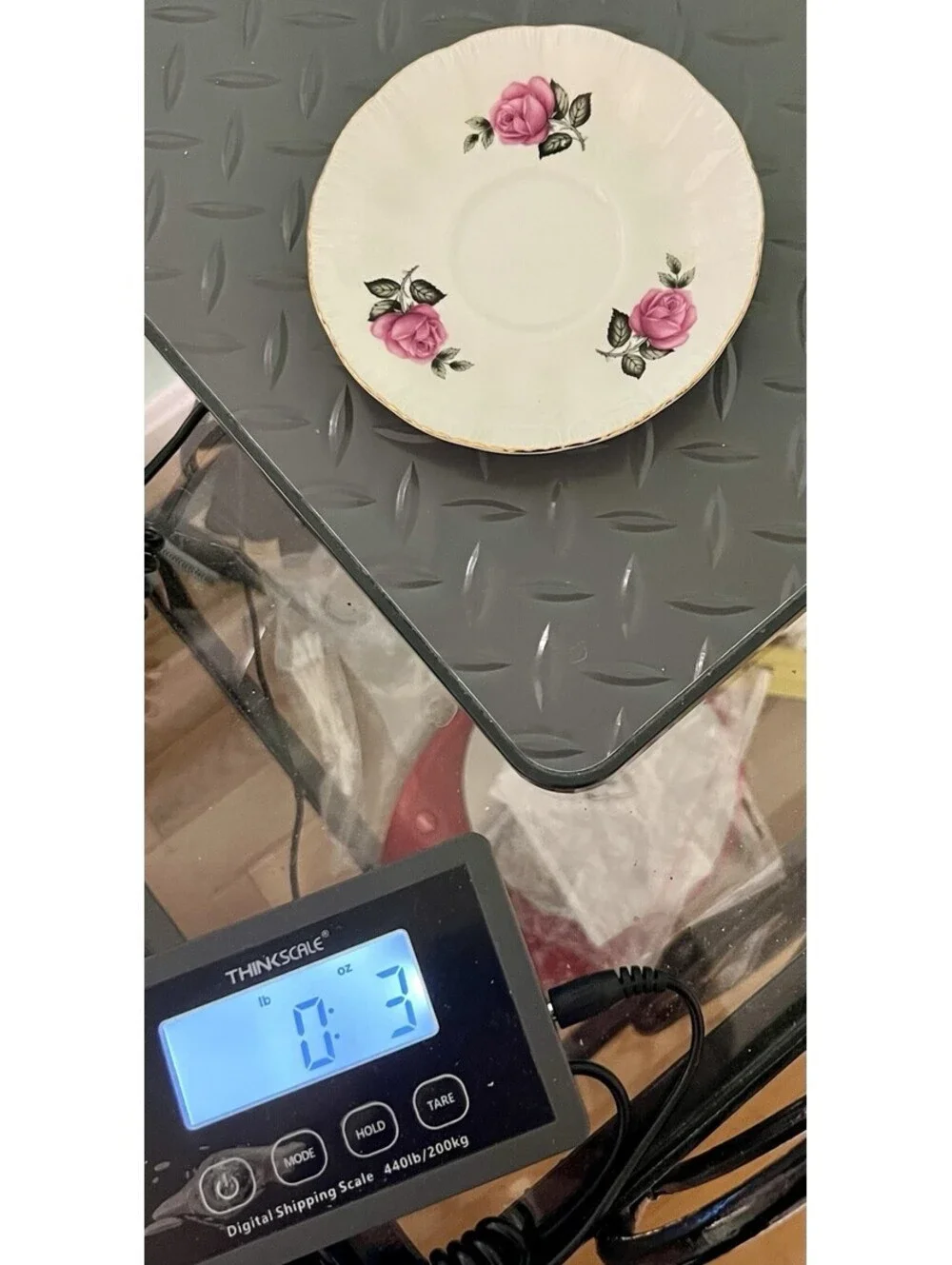 England Vintage 1960s Orphan Saucer Pink Roses Gold Trim, 5” FREE SHIPPING
